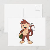 Carte Postale singe jouant au bowling avec une boule (Devant / Derrière)