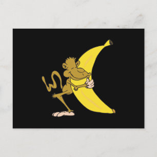 Carte Postale singe serrant une banane dans ses bras