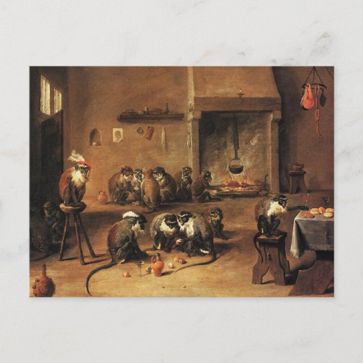 Carte postale singe : Singes dans la cuisine par T (Devant)