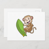 Carte Postale Singe surfeur avec planche de surf (Devant / Derrière)