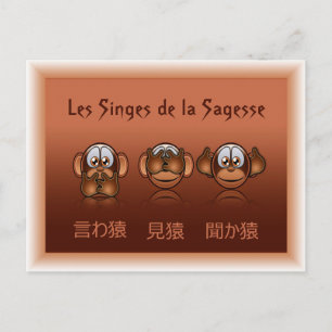carte postale singes de la sagesse briefkaart