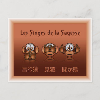 carte postale singes de la sagesse briefkaart