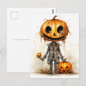 Carte Postale Sinister Gothic Halloween Homme Citrouille (Devant / Derrière)