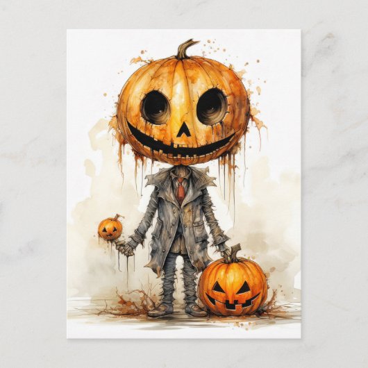Carte Postale Sinister Gothic Halloween Homme Citrouille (Devant)