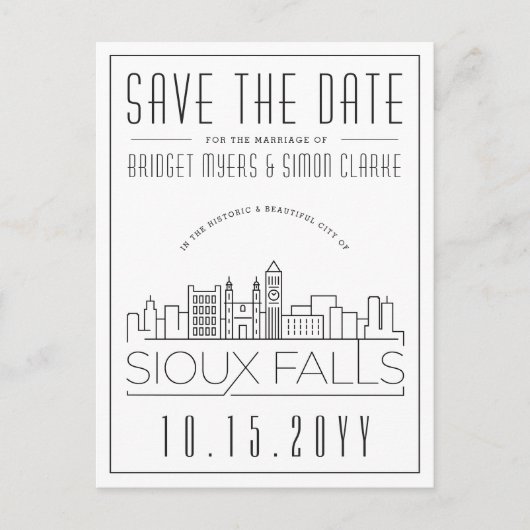 Carte Postale Sioux Falls Mariage Skyline stylisé Enregistrer la (Devant)