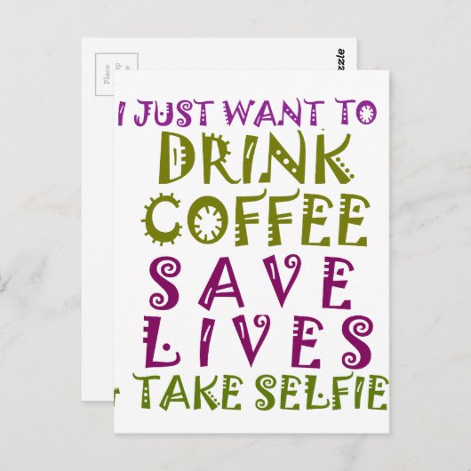 Carte Postale Sip, Snap Répéter Chasing caféine Selfies concepti (Devant / Derrière)