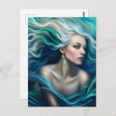 Carte Postale Sirène à cheveux bleu (Devant / Derrière)
