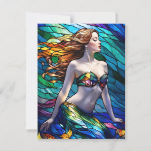Carte Postale Sirène arc-en-ciel en verre
