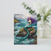 Carte Postale Sirène aux cheveux violets (Debout devant)