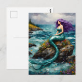 Carte Postale Sirène aux cheveux violets (Devant / Derrière)