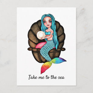 Carte Postale Sirène Avec Aquarelle Pearl