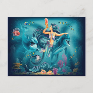 Carte postale Sirène Avec Dauphins
