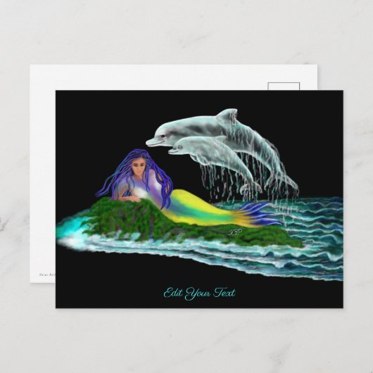 Carte Postale Sirène avec dauphins (Devant / Derrière)