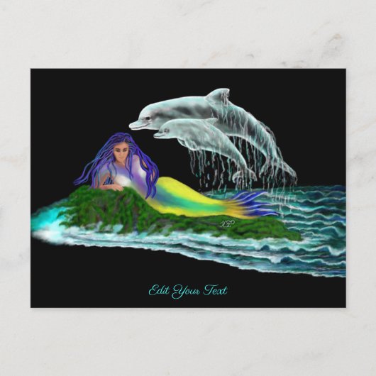 Carte Postale Sirène avec dauphins (Devant)