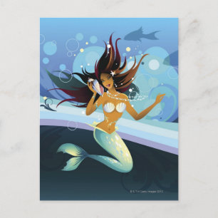 Carte Postale Sirène avec la coquille à l'oreille