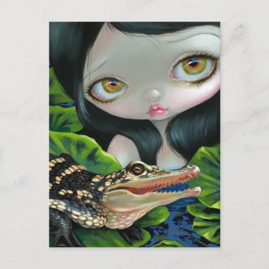 Carte postale "Sirène avec un Alligator bébé" (Devant)