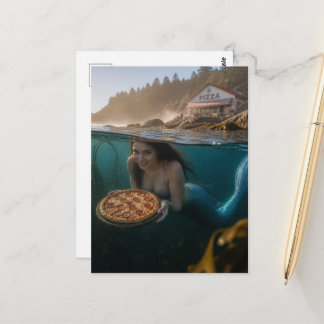 Carte Postale Sirène avec une pizza