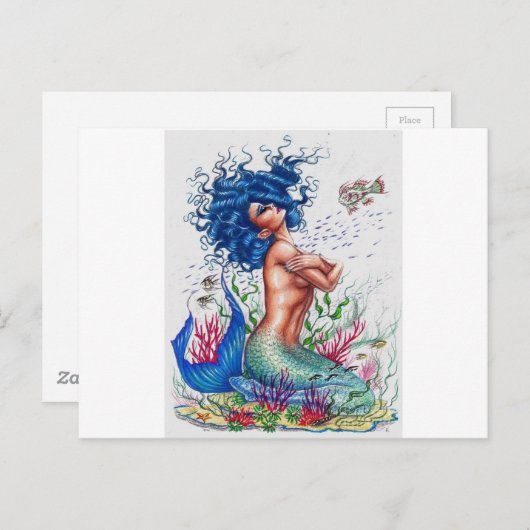 Carte Postale Sirène bleu (Devant / Derrière)