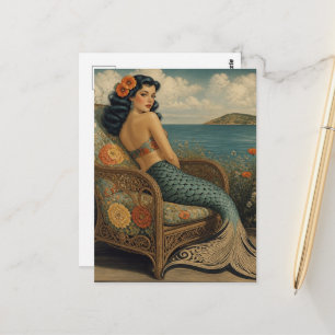Carte Postale Sirène dans un fauteuil vintage