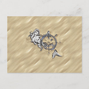 Carte Postale Sirène d'argent dans le sable
