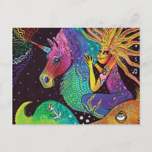 Carte Postale Sirène de licorne d'arc-en-ciel