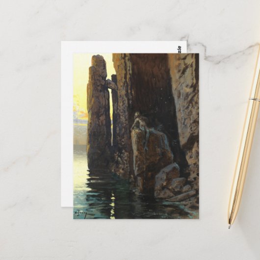 Carte Postale Sirène des eaux côtières, fille nue et désirs qui  (Devant/Arrière en situation)