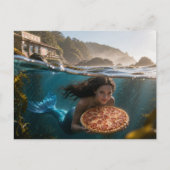 Carte Postale Sirène drôle avec une pizza (Devant)