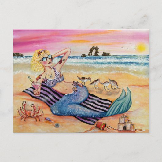 Carte Postale Sirène en vacances (Devant)