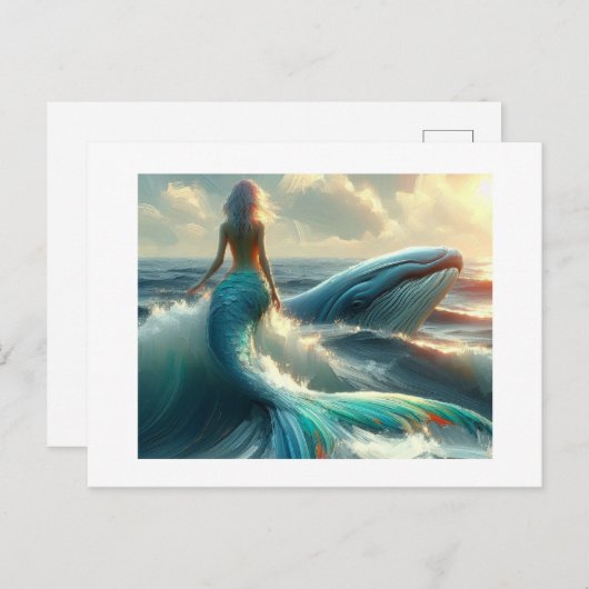 Carte Postale Sirène et compagnon, (Devant / Derrière)