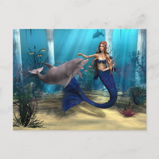Carte Postale Sirène et dauphin (Devant)