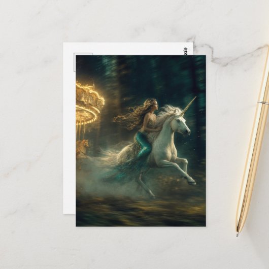 Carte Postale Sirène et Licorne (Devant/Arrière en situation)