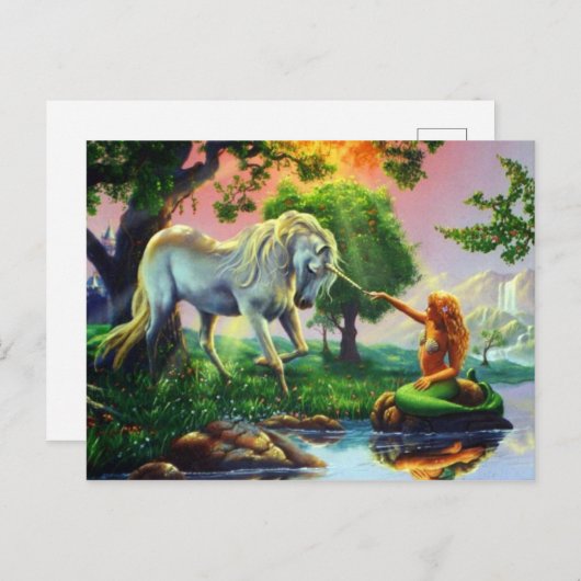 Carte Postale sirène et licorne (Devant / Derrière)