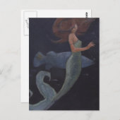 Carte Postale Sirène et poisson bleu (Devant / Derrière)