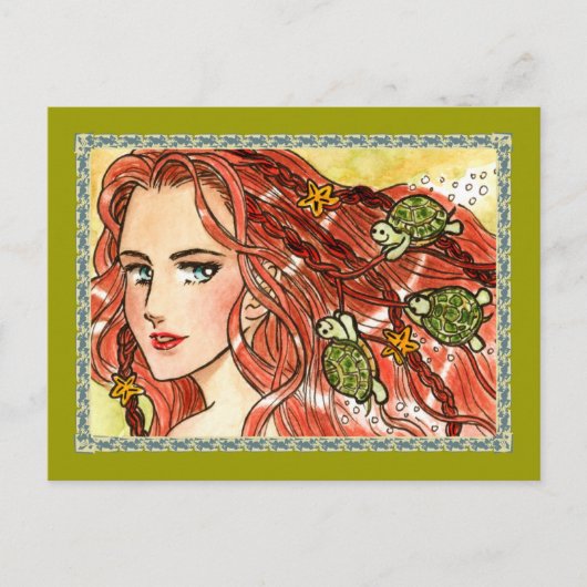 Carte Postale Sirène et tortues (Devant)