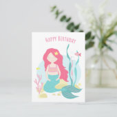 Carte Postale    Sirène mignonne Anniversaire rose et menthe pou (Debout devant)