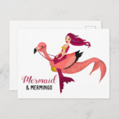 Carte Postale Sirène pourpre & Flamant rose rose mou BFF Merming (Devant / Derrière)