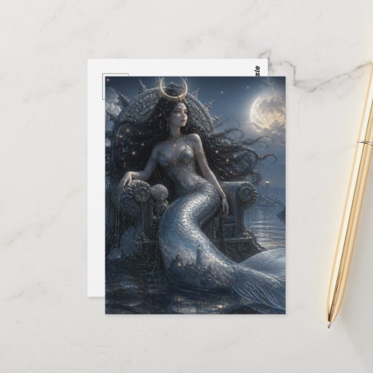 Carte Postale Sirène sur son Trône (Devant/Arrière en situation)