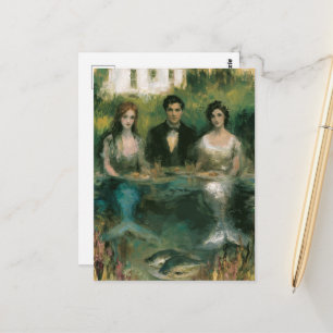 Carte Postale Sirènes surréalistes et un homme au dîner peinture