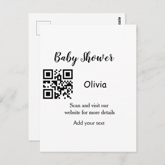 Carte Postale Site Web de Baby Shower simple code barre QR ajout (Devant / Derrière)