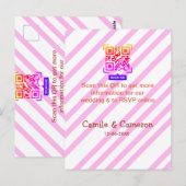 Carte Postale SITE WEB DE MARIAGE QR rose nom date moderne rayé (Devant / Derrière)