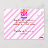 Carte Postale SITE WEB DE MARIAGE QR rose nom date moderne rayé (Dos)
