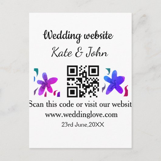Carte Postale Site web mariage minimal simple Q R code ajouter n (Devant)