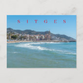 Carte postale Sitges vue mer et église (Devant)