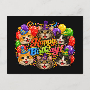 Carte Postale Six chats vous souhaitent un joyeux anniversaire