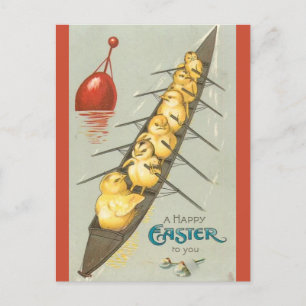 Carte Postale Six chiches vintages en bateau Pâques