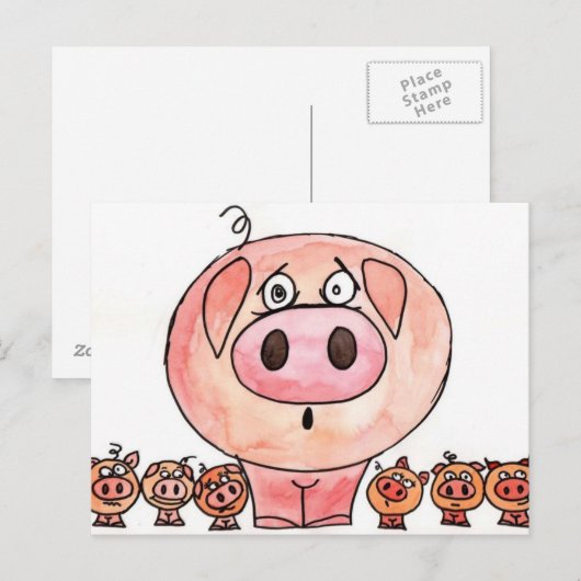 Carte Postale Six petits cochons (Devant / Derrière)