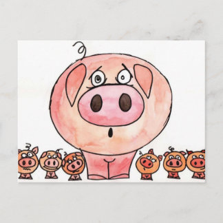 Carte Postale Six petits cochons
