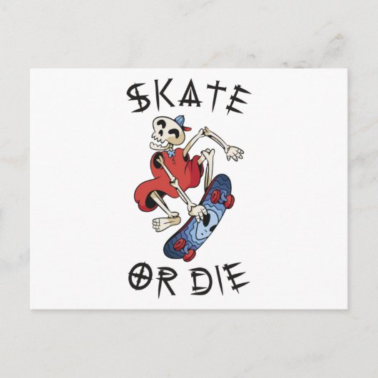 Carte Postale Skate ou mourir drôle Skeleton Skateboarder (Devant)