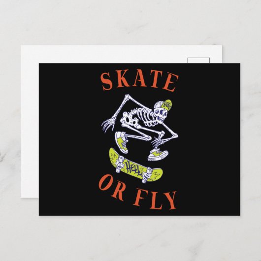 Carte Postale Skate ou volez Skeleton Skateboarder (Devant / Derrière)