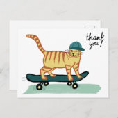 Carte Postale Skate Tabby MERCI Chat (Devant / Derrière)